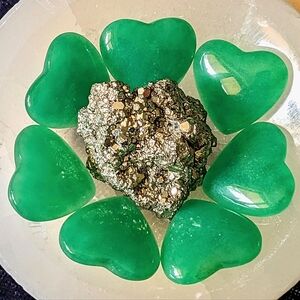7 ✨chakra Set ⭐ St Patrick's Day Lucky GOLD Pyrite + Classic Jade Heart gemstone